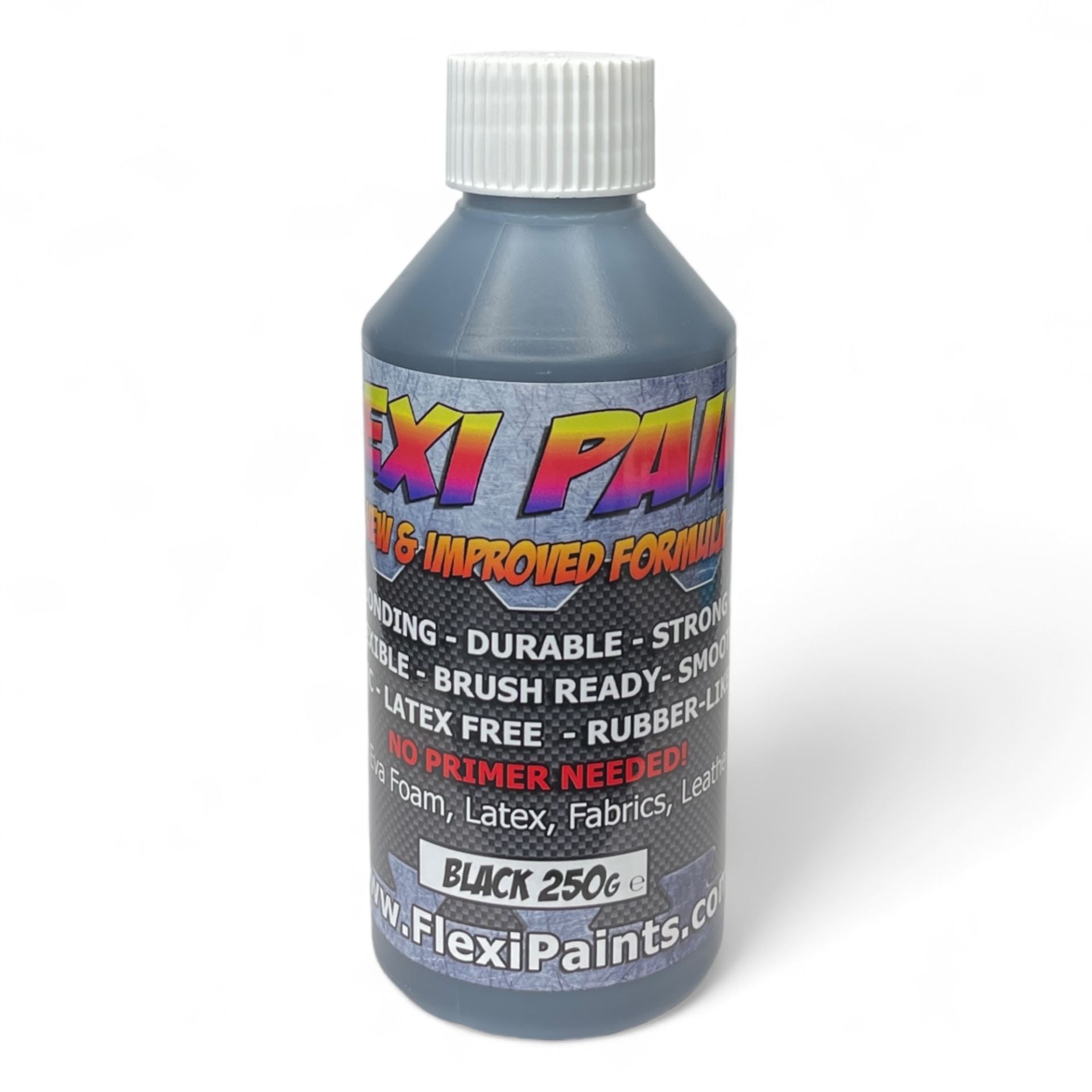 Vue de face du Flexi Paint – Noir en format 250g, peinture noire flexible pour mousse EVA et Worbla
