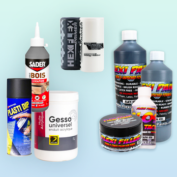 Kit de préparation de surface pour accessoires cosplay : Hexflex Primer, Flexi Paint, Flexi Filler, Plasti Dip, gesso et colle à bois