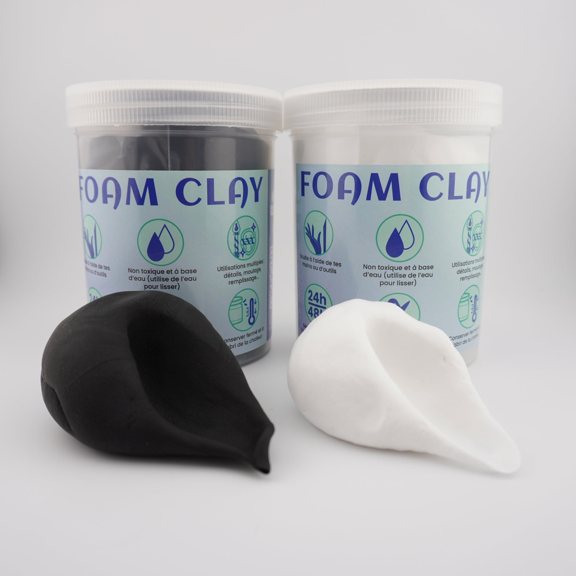 Deux pots de foam clay noir et blanc 300g – pâte légère pour sculpture cosplay et effets spéciaux