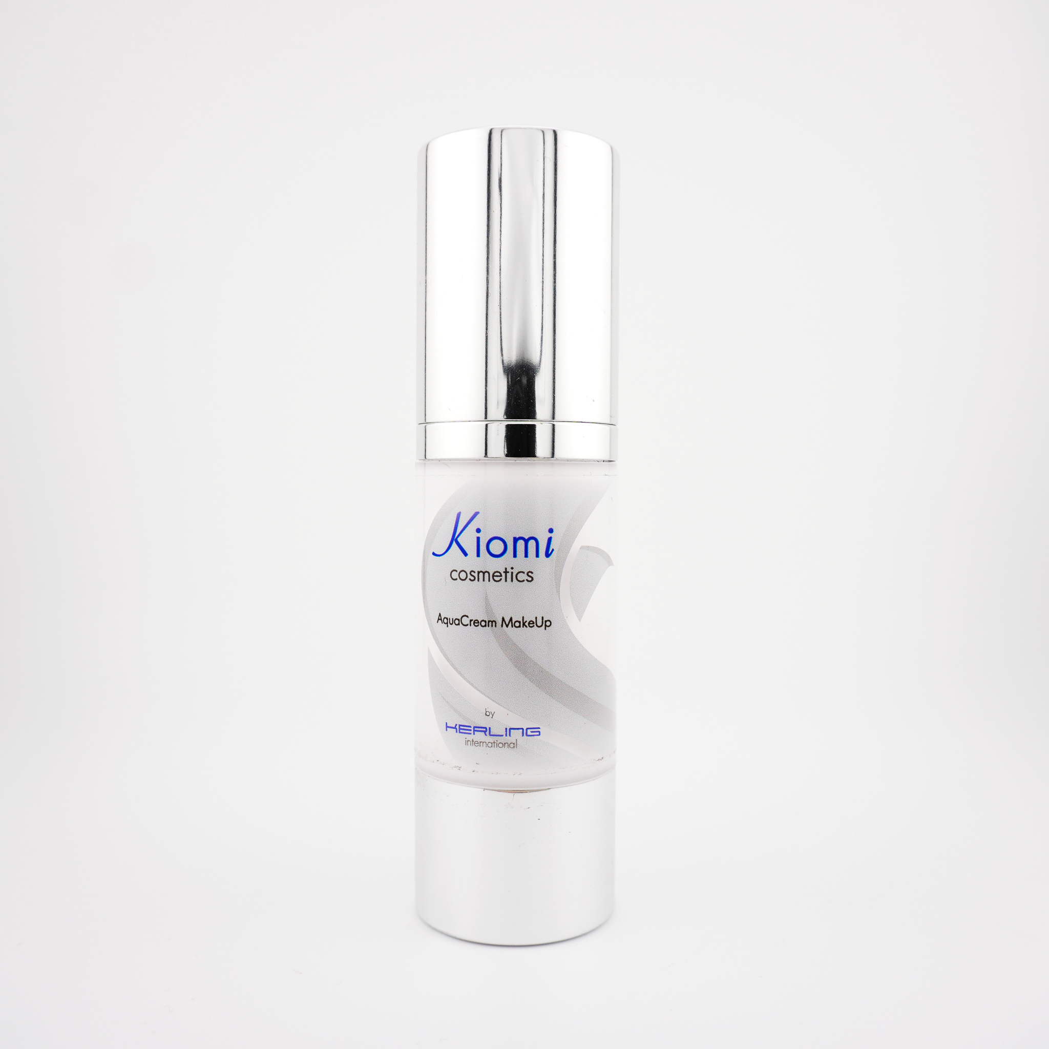 Flacon de face sans bouchon du Bodypaint Kiomi AquaCream blanc C01, format 30 ml avec pompe airless visible