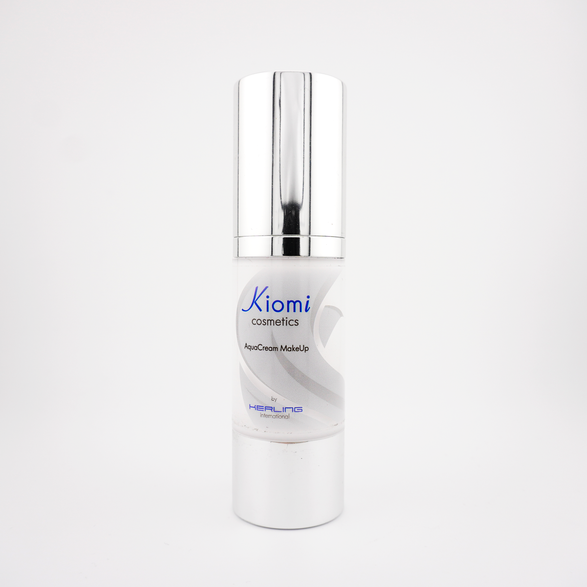 Flacon de face sans bouchon du Bodypaint Kiomi AquaCream blanc C01, format 30 ml avec pompe airless visible