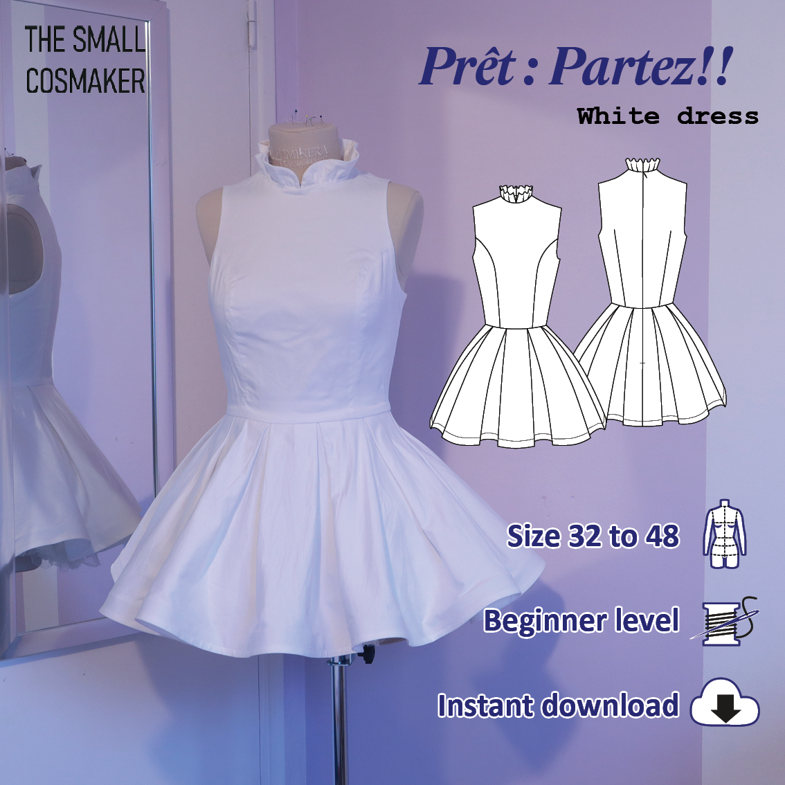 Patron Cosplay Idol – Prêt - Partez!! – Robe blanche – PDF Couture - Anglais - vue 7