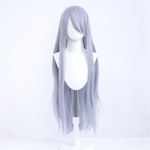 Long wig 100 cm - Grey/Purple - Long bangs