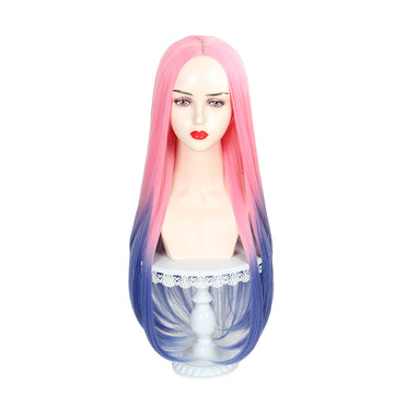 Perruque rose dégradé bleu/violet 75 cm