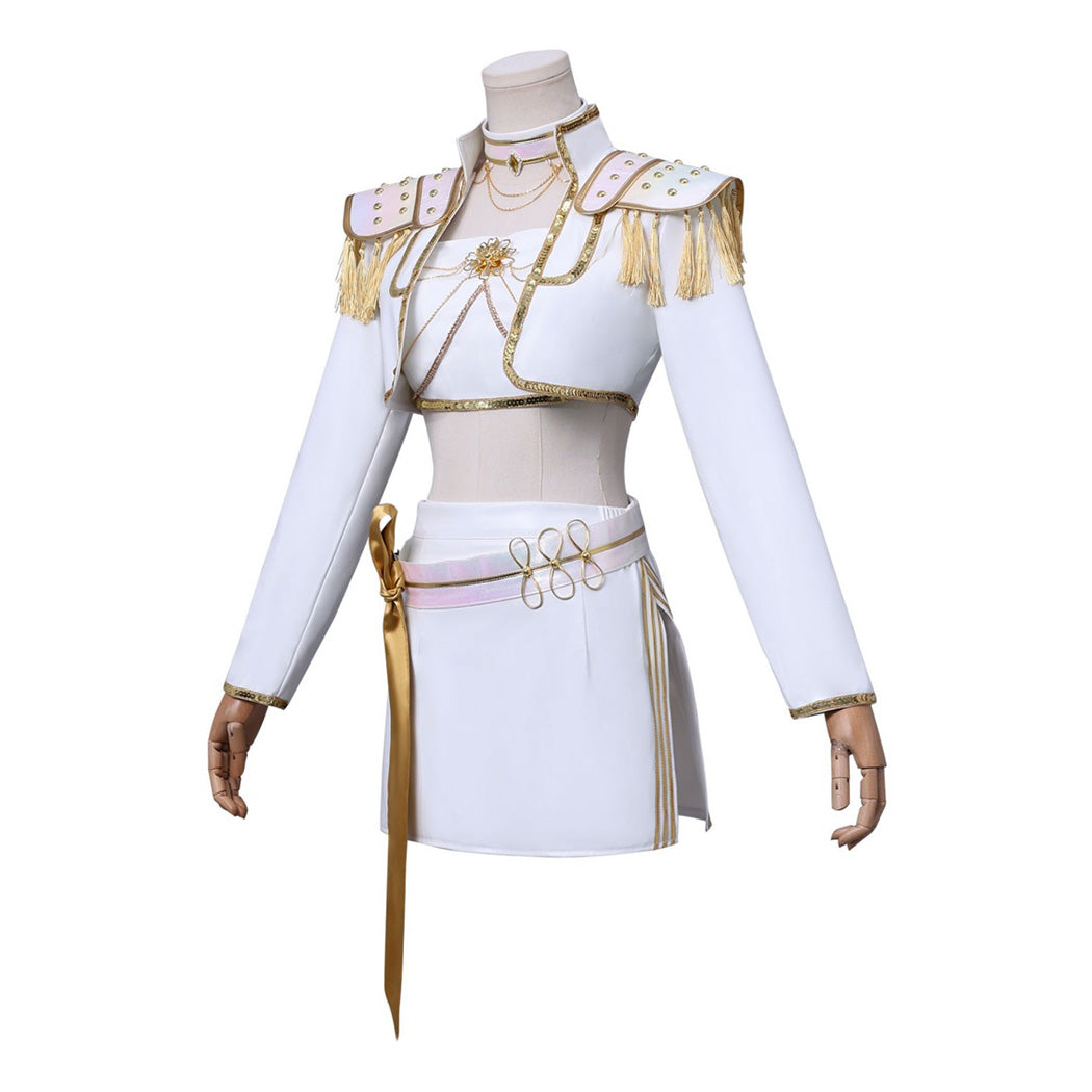 Tenue blanche Mira Kpop Demon Hunter vue de côté cosplay idol
