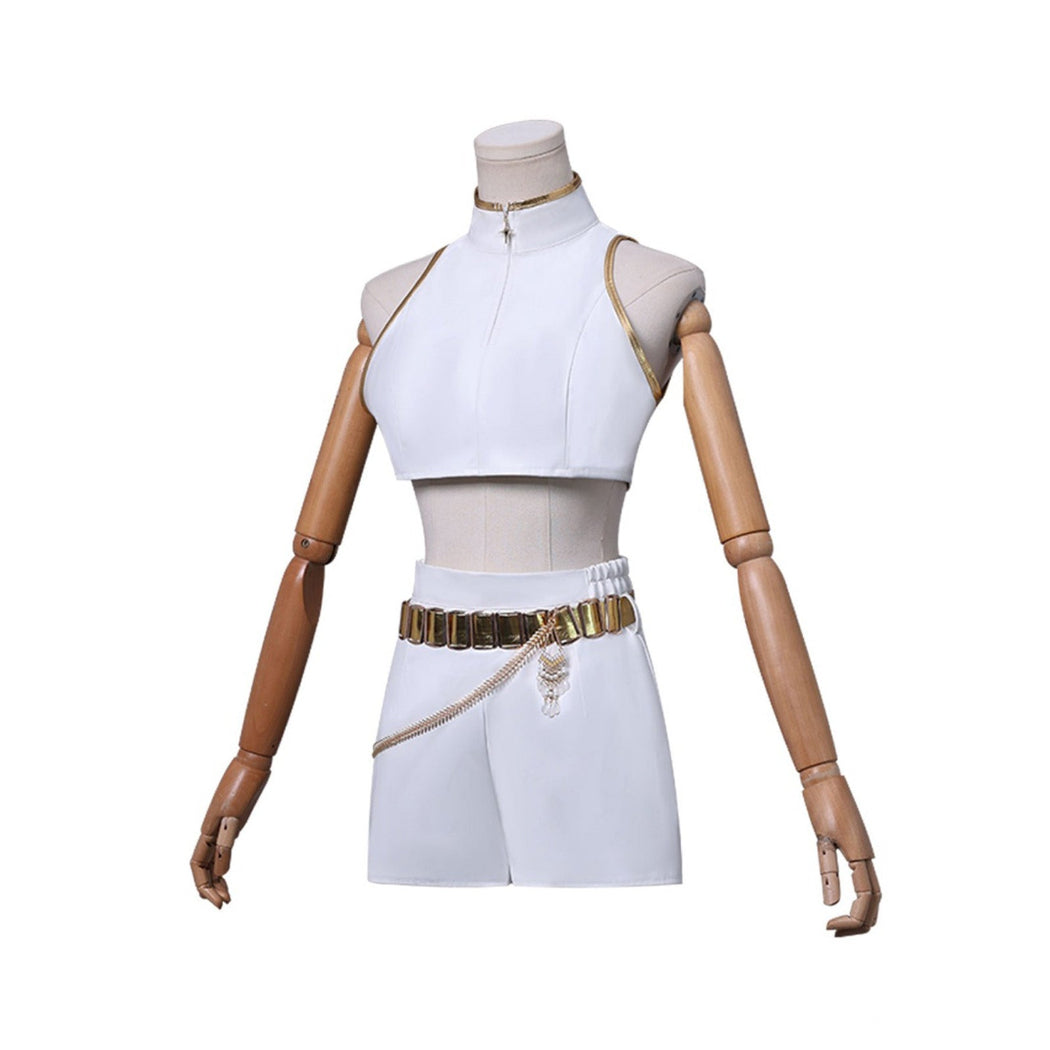 Tenue blanche Rumi Kpop Demon Hunter vue de côté cosplay idol