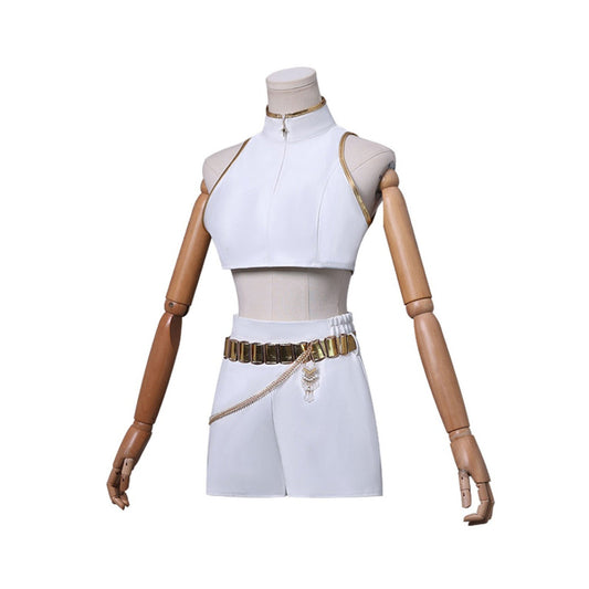Tenue blanche Rumi Kpop Demon Hunter vue de côté cosplay idol