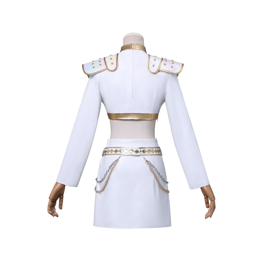 Costume Zoey Kpop Demon Hunter blanc vue arrière tenue scène Kpop