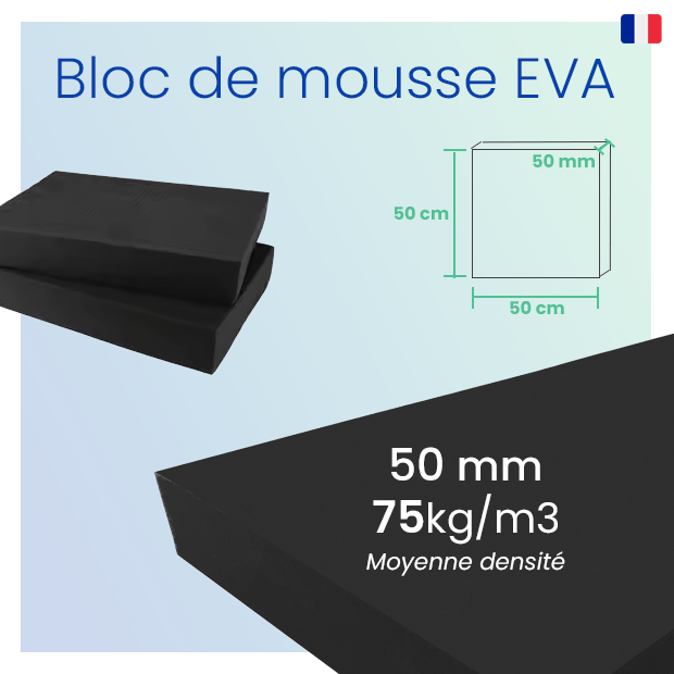 Bloc de mousse EVA 5cm - Moyenne densité - 0.5 x 0.5m