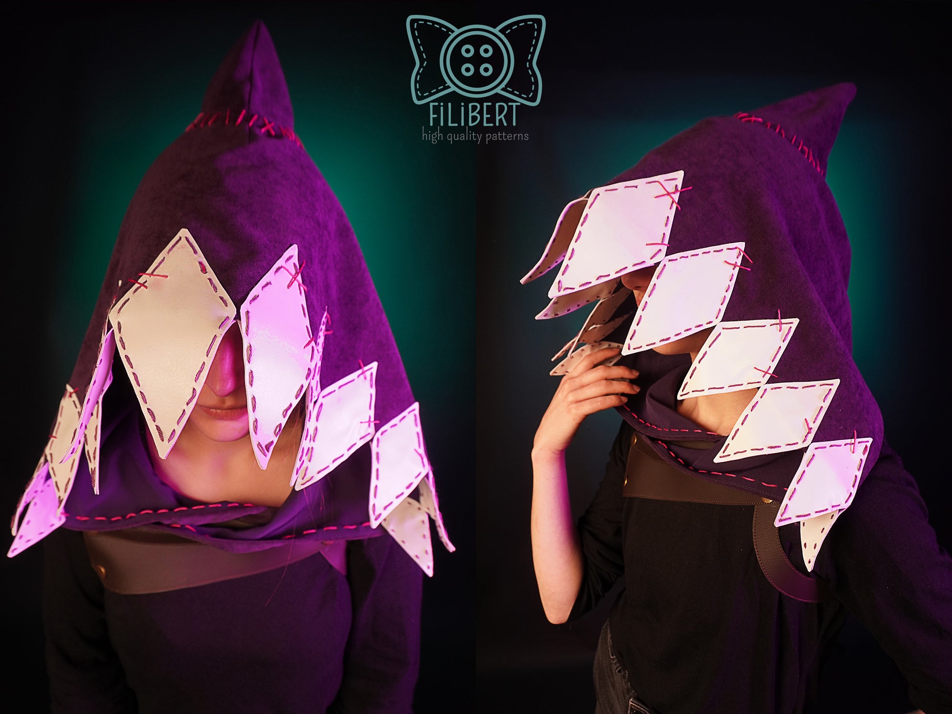 Détail structure capuche cosplay Jinx vue de haut et de profil
