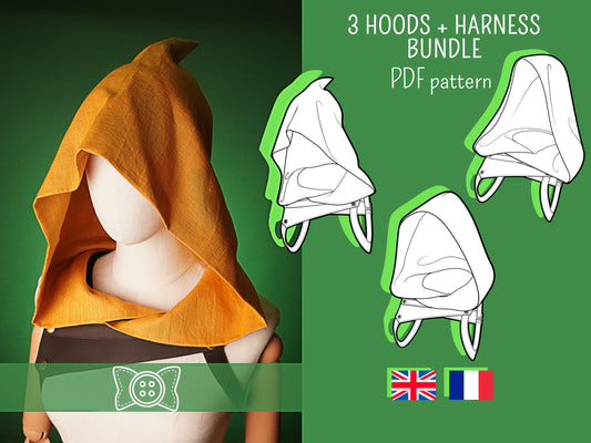 Patron Cosplay PDF - Lot de 3 Capuches Médiévales + Harnais - Filibert Patterns - vue 1