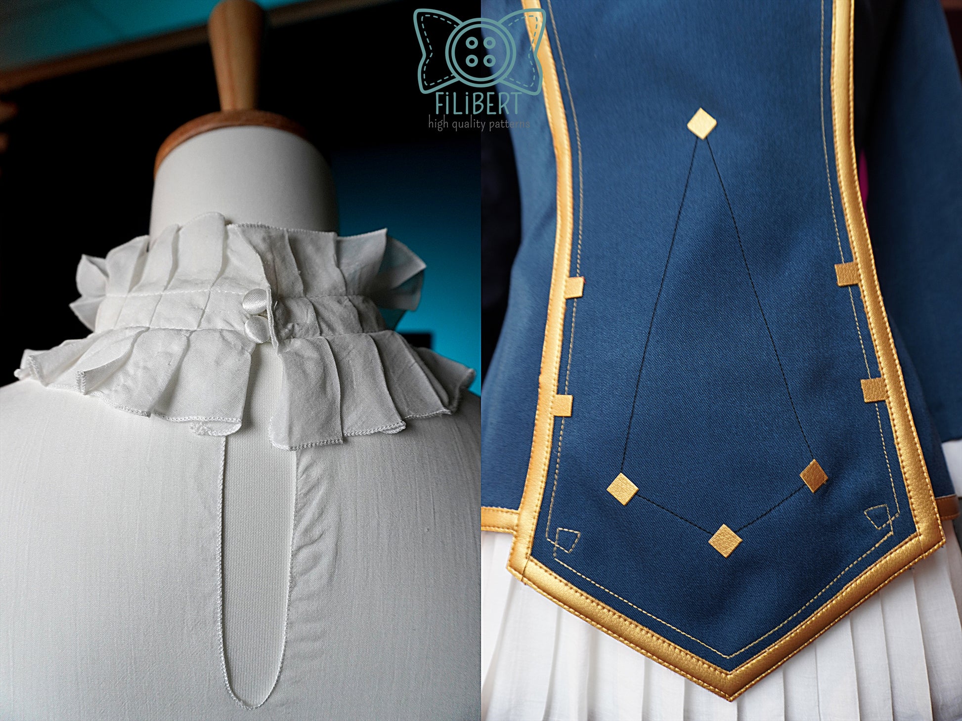 Détail col structuré et finitions dorées veste Caitlyn Arcane