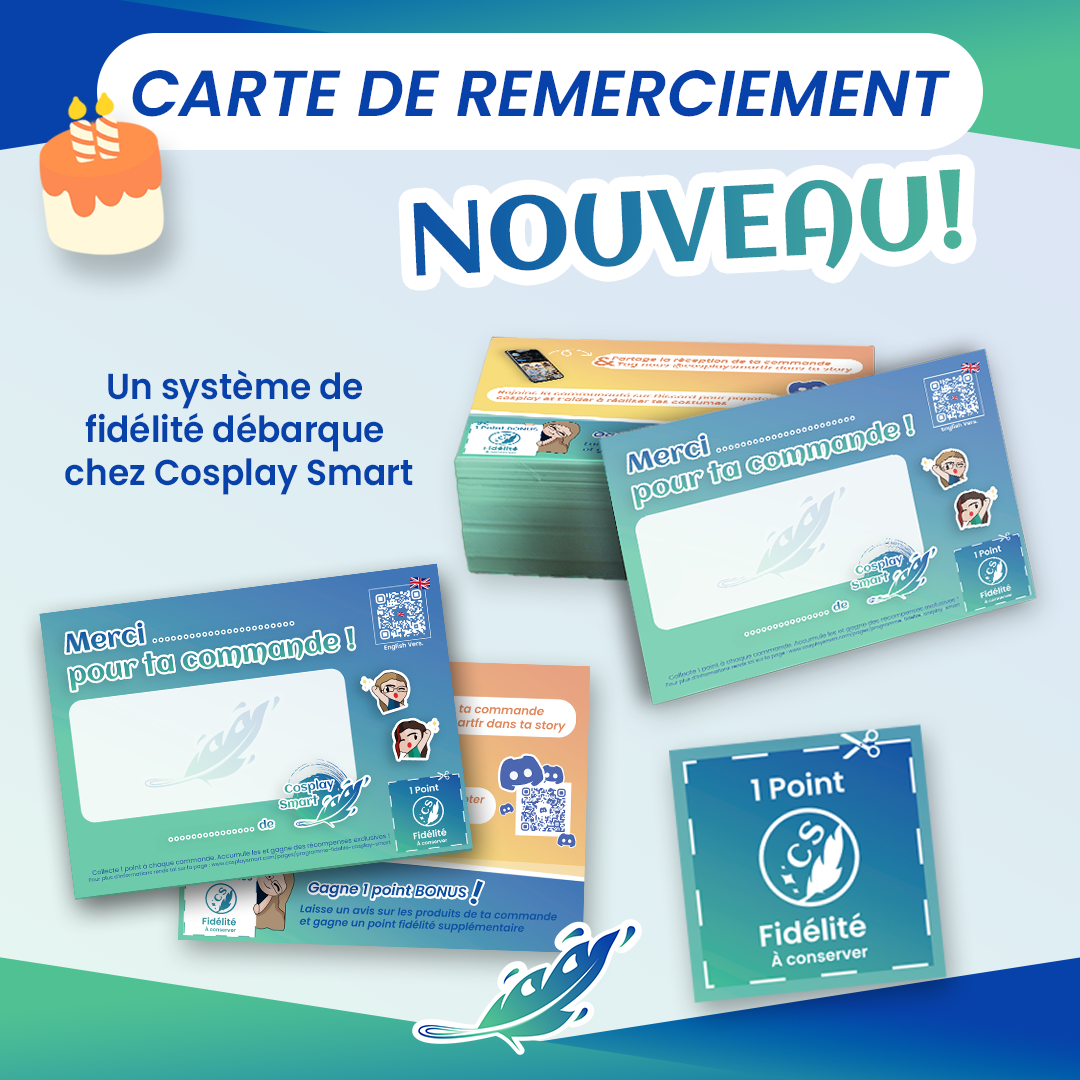 carte de remerciement et de fidélité cosplay smart