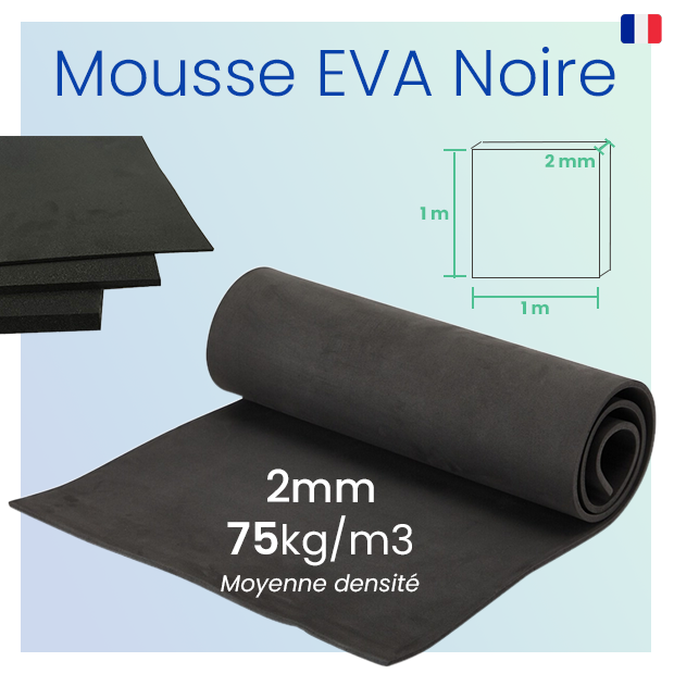 Mousse EVA 2mm - 75kg/m3 - Moyenne densité - 1m x 1m