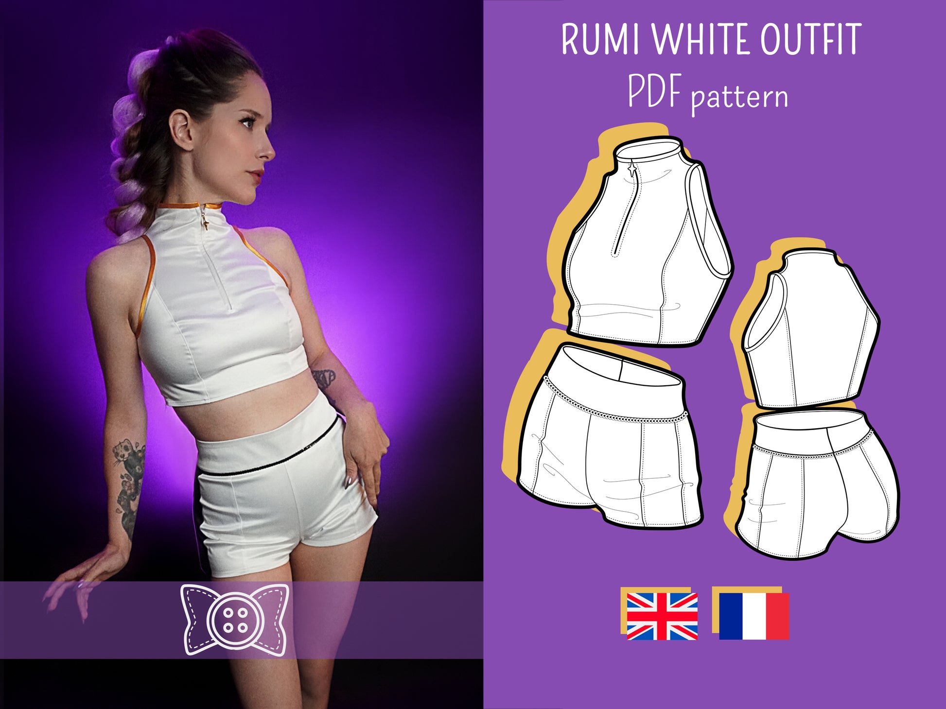 Patron Cosplay PDF - Short et haut blanc scène Kpop - Filibert Patterns - vue 1