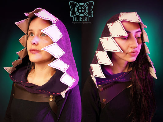Capuche cosplay inspirée Jinx vue de face avec harnais en similicuir