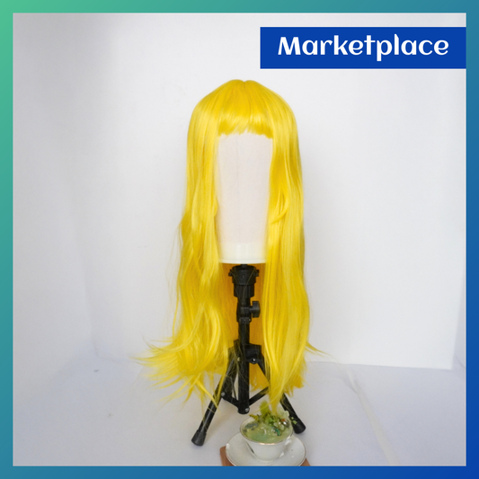 Perruque longue lisse jaune fluo