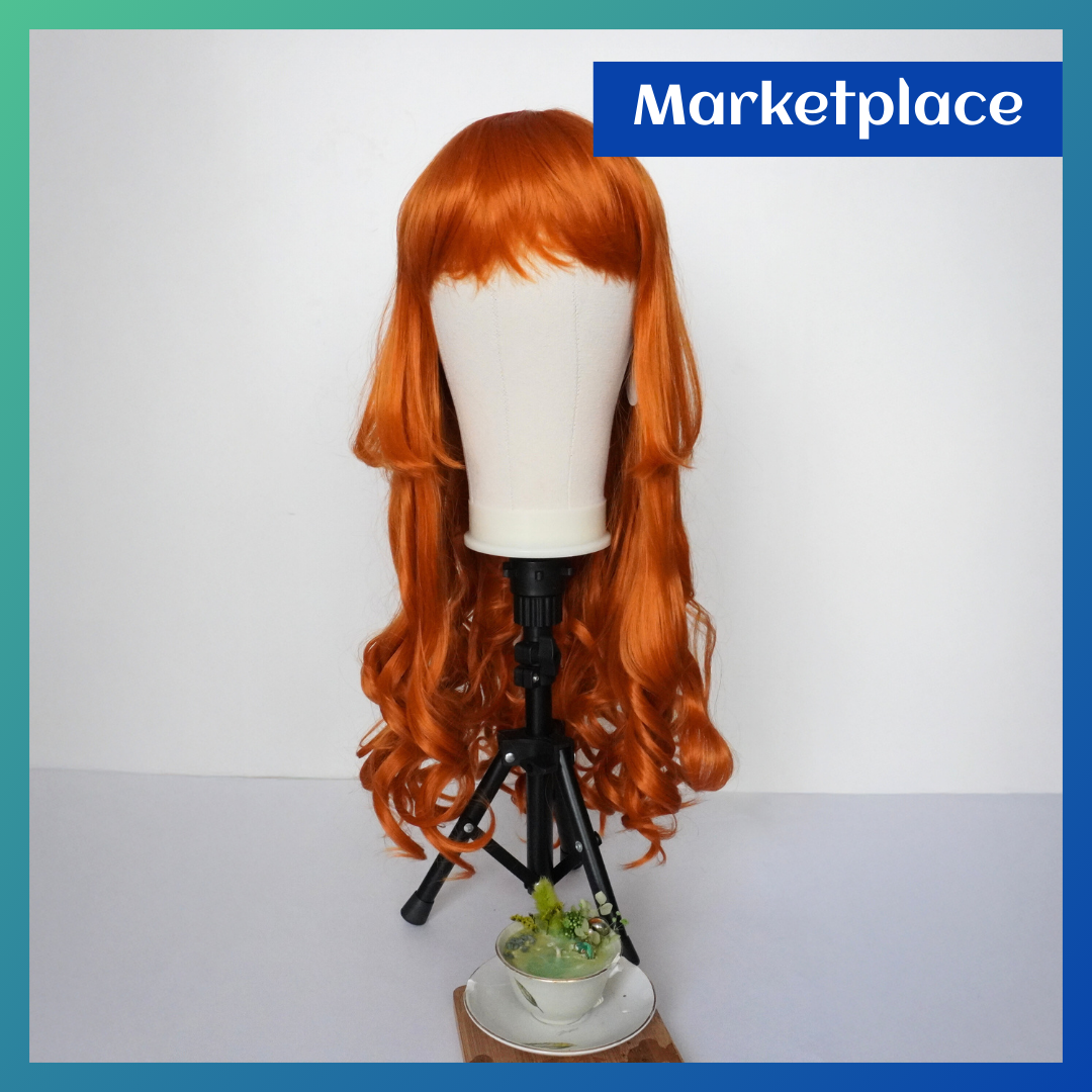Perruque Courte Synthétique Rousse Orange Avec Frange Lisse - Longueur 40cm - Taille Moyenne Avec Bonnet Intégré