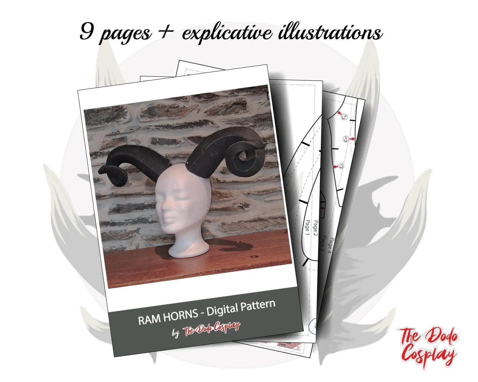 Pages intérieures du modèle numérique cornes de bélier par TheDodoCosplay – tutoriel créatif à imprimer