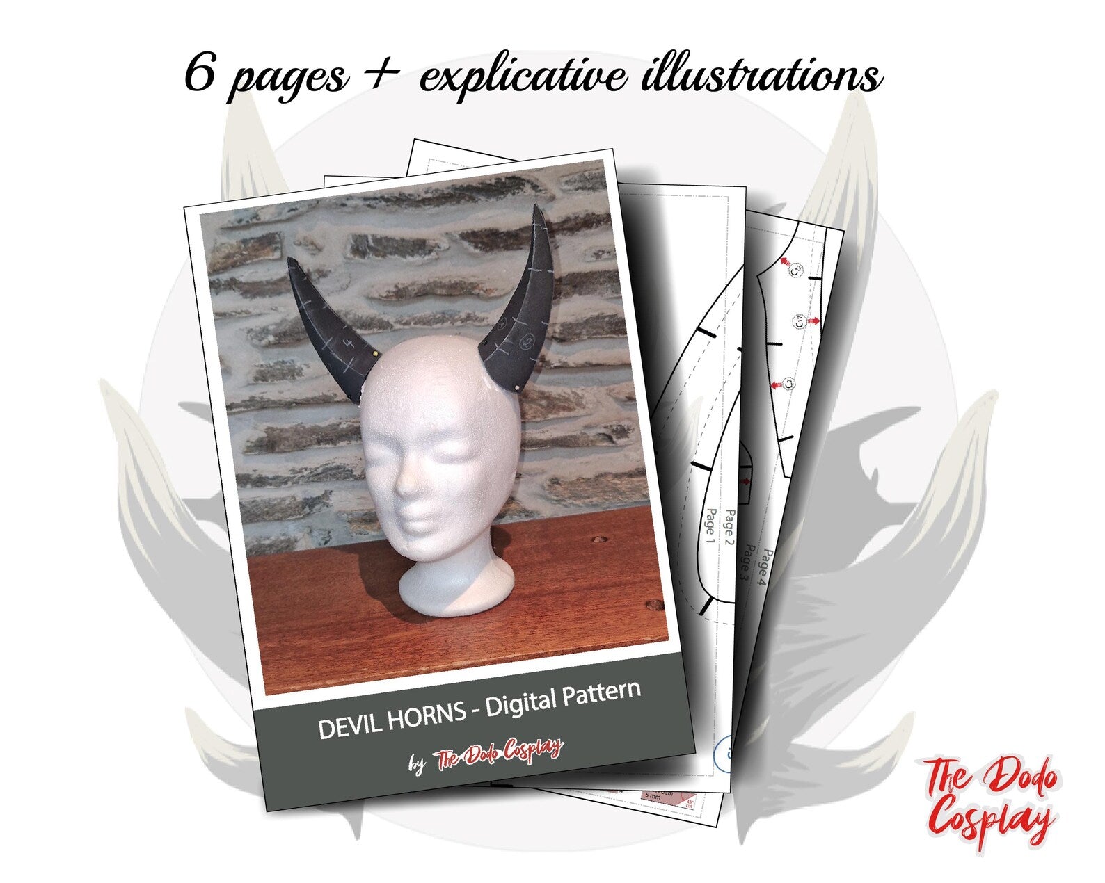 Aperçu du nombre de pages du patron PDF cornes de démons – tutoriel prêt à imprimer pour cosplayeurs