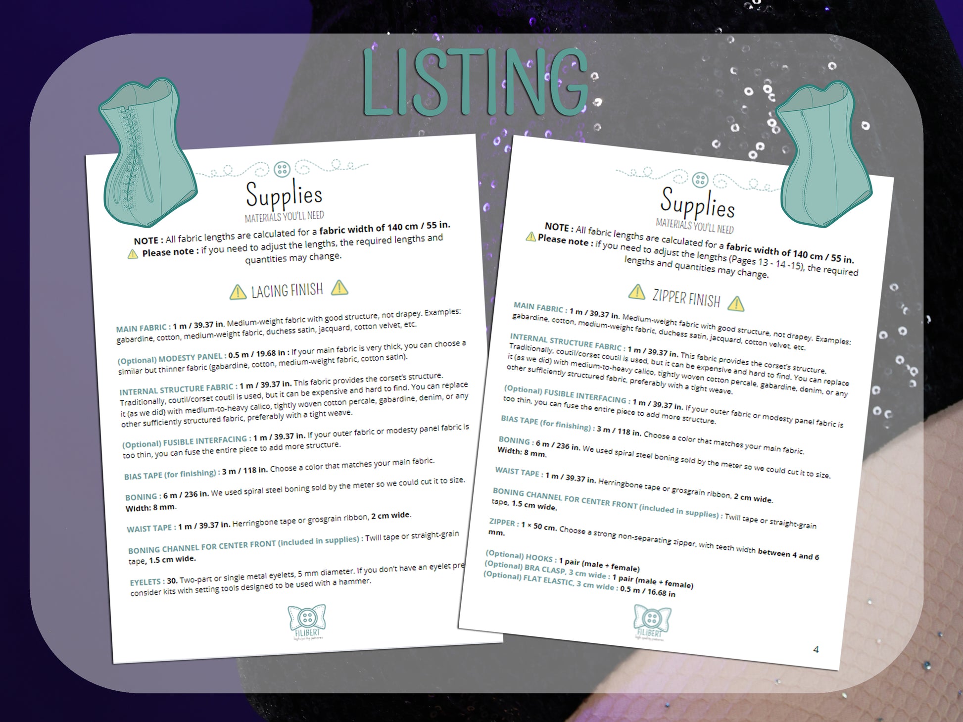 Liste des fournitures nécessaires patron body corset Sabrina