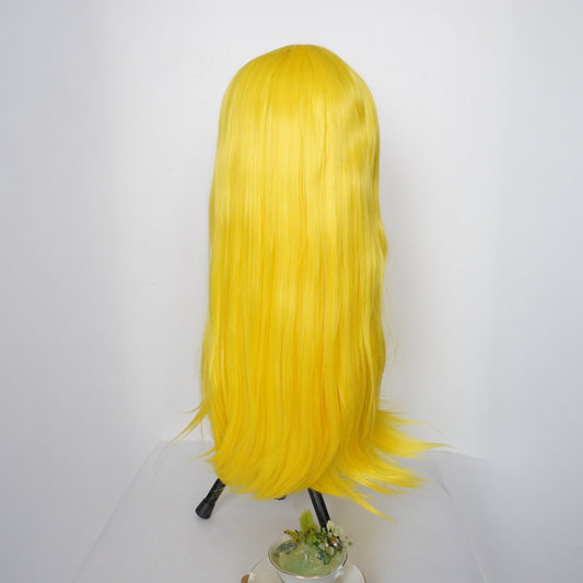 Perruque longue lisse jaune fluo